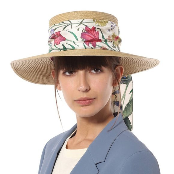 Gucci Woven Hat with Floral Alba Ribbon in Beige - Picture 6 of 12